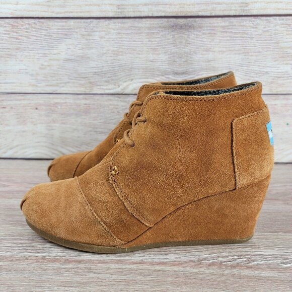 Toms Desert Hidden Wedge Ankle Booties Women's Size 8 Suede Lace Heel Shoes - Picture 2 of 11
